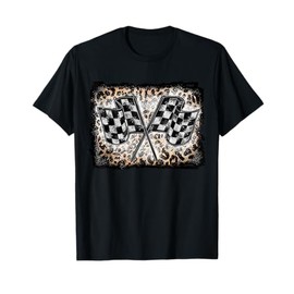 Racing Flags Racer Checkered Race Leopard Vintage Grunge T-Shirt