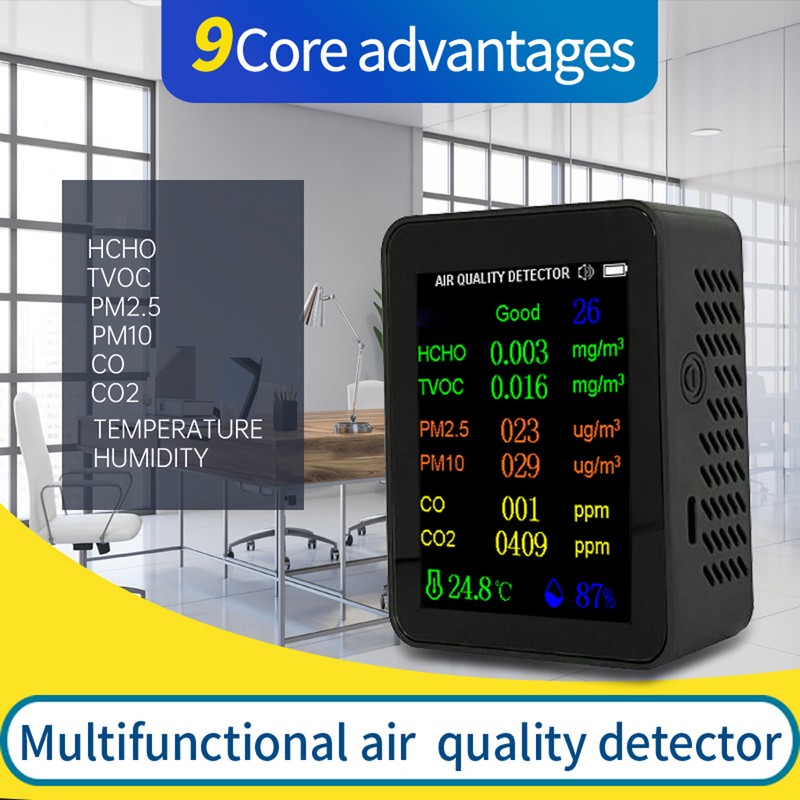 Portable Air Quality Meter 9in1 PM2.5 PM10 CO CO2 TVOC