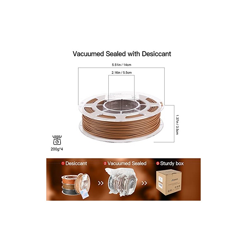AMOLEN Wood PLA Filament Bundle 3D Printer Filament Wood Sets,Walnut,Cherry,Bamboo,Ebony,3D