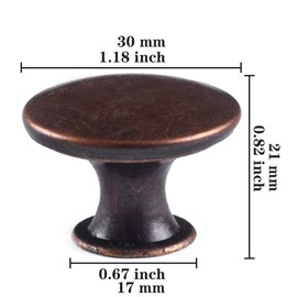 hugolem 10 Pack Red Bronze Round Antique Brass Kitchen Cabinet Knobs Cupboard Door Knobs Drawer Handle Pulls Dresser Knobs with 11 Pcs Screws for Bathroom Drawer Door Hardware