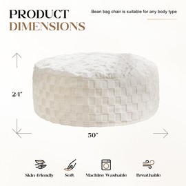 Hobestluk Bean Bag Chairs Beanbag Chair with Filler Adult Bean Bags with Fluffy Cover, Giant Bean Bag Chairs for Adults for Living Room, Bedroom (White, 5FT - 50” x 50” x 24”)