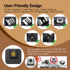 Zeniko ZF08 Mini Camera Flash Speedlite - Aluminum Hot Shoe Flash with 5 Power Levels, CCT 6500K±200K, <3s Recycle，Continuous Flash, Compatible Sony/Canon/Nikon/Fuji/Olympus/Panasonic/Leica （Silver）