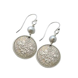 Sixpence Coin Earrings. Vintage Sixpence earrings. Lucky sixpence jewelry. Various years