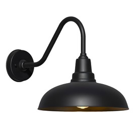 Acoji 14" Outdoor Gooseneck Barn Light – Industrial Black Wall Mount Fixture, Weatherproof and Rust-Resistant, Vintage Farmhouse Style for Garage, Porch, or Patio – 1 Pack