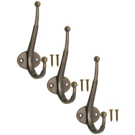 FUXXER® - Classic coat hooks, clothes hooks, hat hooks, iron hooks, metal hooks, cast iron design, vintage country house retro, 12.2 x 4.7 mm, set of 3, bronze