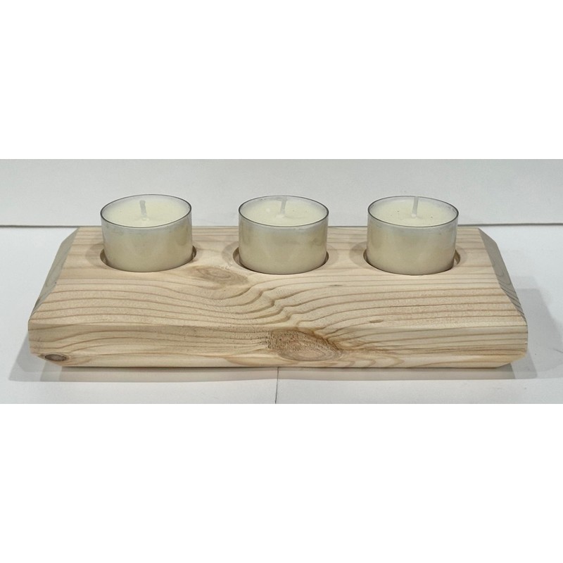 Wooden 3 Tea Light Candle Holder, 8 Inches (Natural Wood,