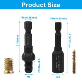 Jiozermi M8 Hanger Bolt Driver and Threaded Insert Driver, Dual-Ended Hex Shank Socket 1/4" Chrome Molybdenum Steel Shaft for M8 Hanger Bolts DIY and Professional Use