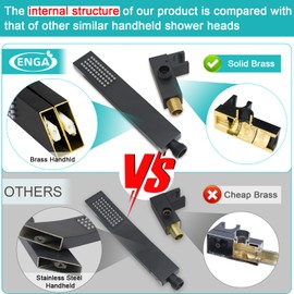ENGA Square Matte Black Solid Brass Eco-Performance Hand Held Shower Head with Wall Connector and Hose Wall Mount Handheld Showerheads Set