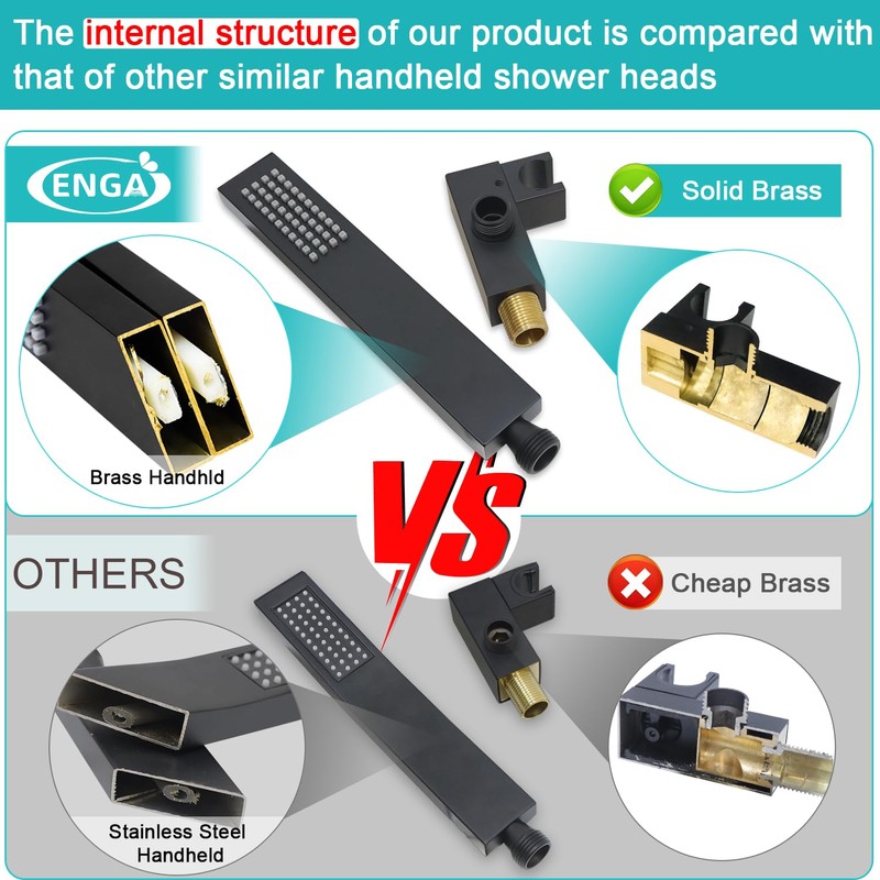 ENGA Square Matte Black Solid Brass Eco-Performance Hand Held Shower