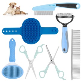 Aiolpy Pet Grooming Kit with Pet Shedding Slicker Brush, Bath Massage for Rabbit, Puppy, Kitten, All Hair Types, Includes Multiple Combinations of Combs and Brushes