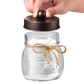 Amolliar Mason Jar Bathroom Vanity Organizer - Rustic Farmhouse Decor Bronze Bathroom Accessories -- Qtip Dispenser Holder Canister Glass for Q-tips,Cotton Swabs,Rounds,Ball,Flossers / Bronze,2-Pack