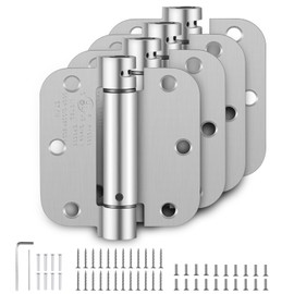 Self Closing Door Hinges 3.5 Inch, Spring Loaded Adjustable Tension Hinges for Garage/Front/Back Doors - UL Listed Brushed Nickel Hinges, Left/Right Hand Door Hardware with 5/8" Radius Corners 4 Pack
