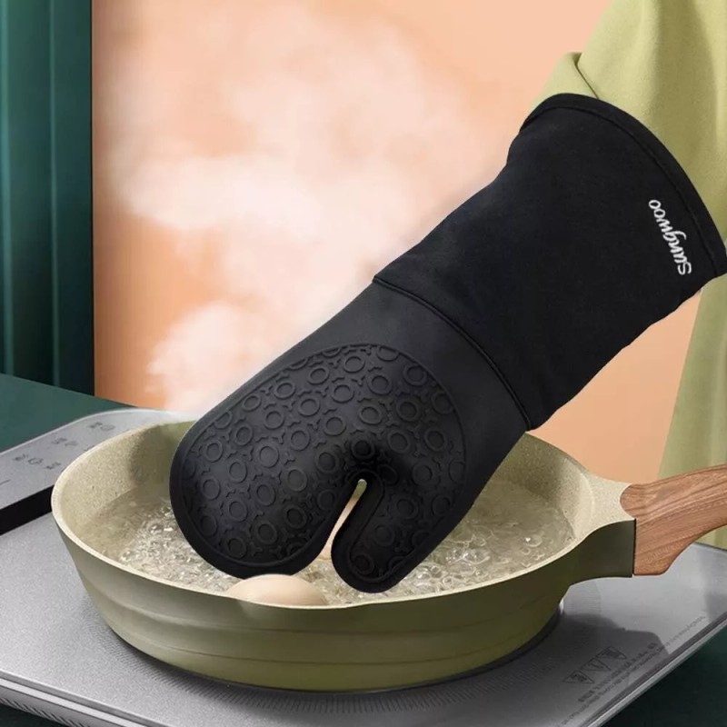 sungwoo Extra Long Silicone Oven Mitts,Heat Resistant Gloves with Quilted