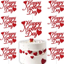 15 decoraciones para tartas con purpurina roja para el día de la madre, decoración para tartas con forma de corazón, accesorios para tartas