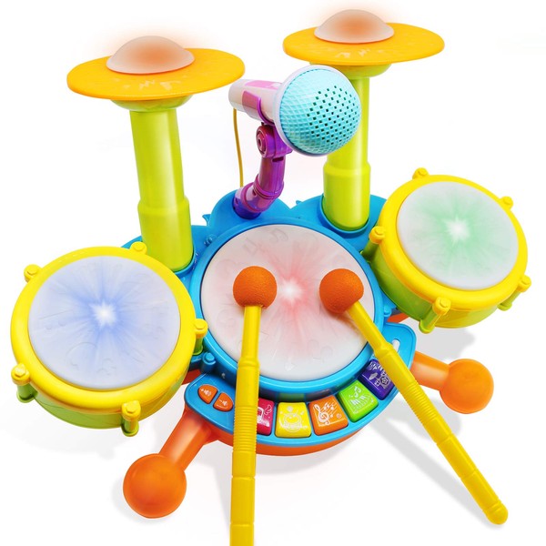 Drum Set for Kids with 2 Drum Sticks and Microphone,