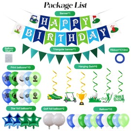 Golf Birthday Party Decorations Includes Foil Golf Balloons Happy Birthday Banner Golf Hanging Swirl Green Triangle Flag Banner Golf Themed Party Supplies