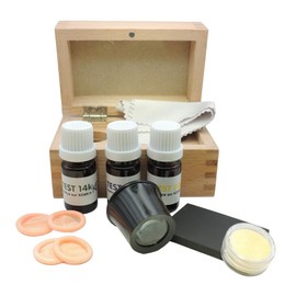 Test Case for Testing Gold, Jewellery, Gold Coins 14-18-24 Carat, Reagents/Solutions in 5 ml, Jeweler's Magnifier, Touchstone, Finger, Microfibre, Neutraliser and Instructions (English language not