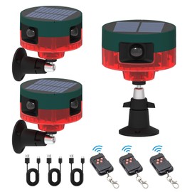 ChunHee Solar Outdoor Motion Sensor Alarm,Barking Dog Alarm & Support Recording,129db Loud Siren,360°Motion Activated Detection,13 Kinds of Sound Strobe Light for Home,Farm,Barn,Villa,Yard 3Pack