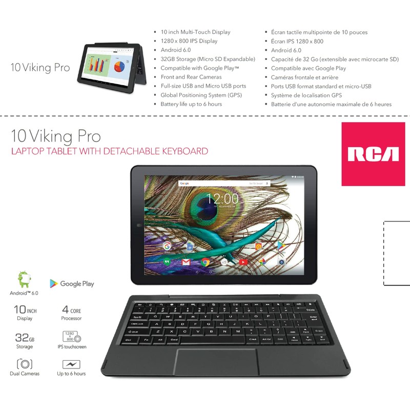 RCA Viking Pro 10" 2-in-1 Tablet 32GB Quad Core Charcoal