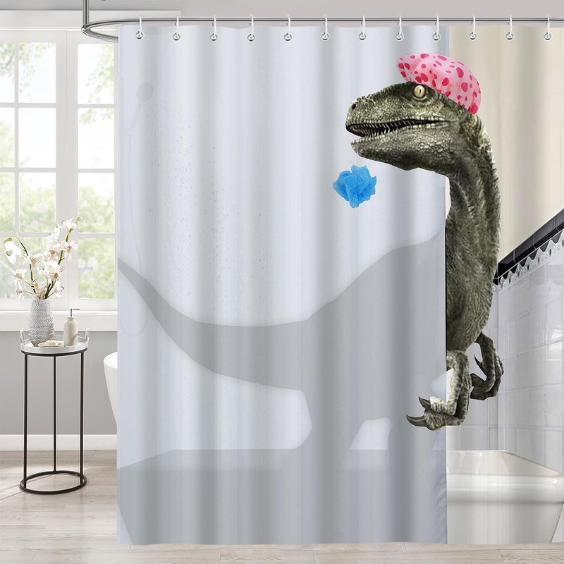 tapHome Funny Dinosaur Shower Curtain Set for Bathroom, White Fun