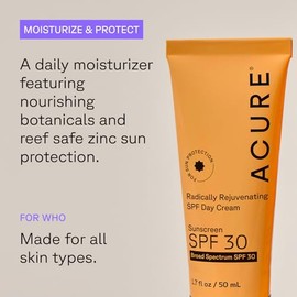 Acure | Protector solar facial rejuvenecedor FPS 30 | Con zinc y ácido ferúlico | Ayuda a minimizar la apariencia de los poros | 30 ml