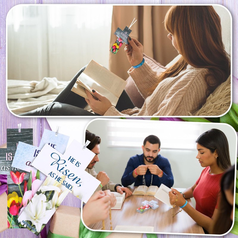 Dispowreath 60 Pcs He is Risen Bookmarks and Bracelets Set