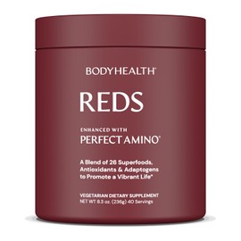 BodyHealth Rojos mejorados con PerfectAmino: batido diario de superalimentos en polvo con antioxidantes, adaptógenos, fitonutrientes, frutas, prebióticos, probióticos y fibra