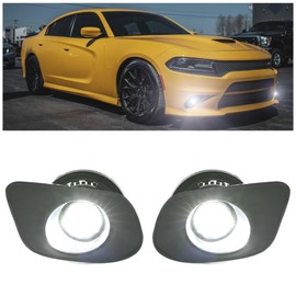 HECASA LED Fog Light Assembly Compatible with 2015-2023 Dodge Charger GT Pursuit R/T SRT Hellcat Redeye Widebody SRT Replacement for 68280429AA 68280428AA Fog Lamp Kit w/Switch Bezels Wires