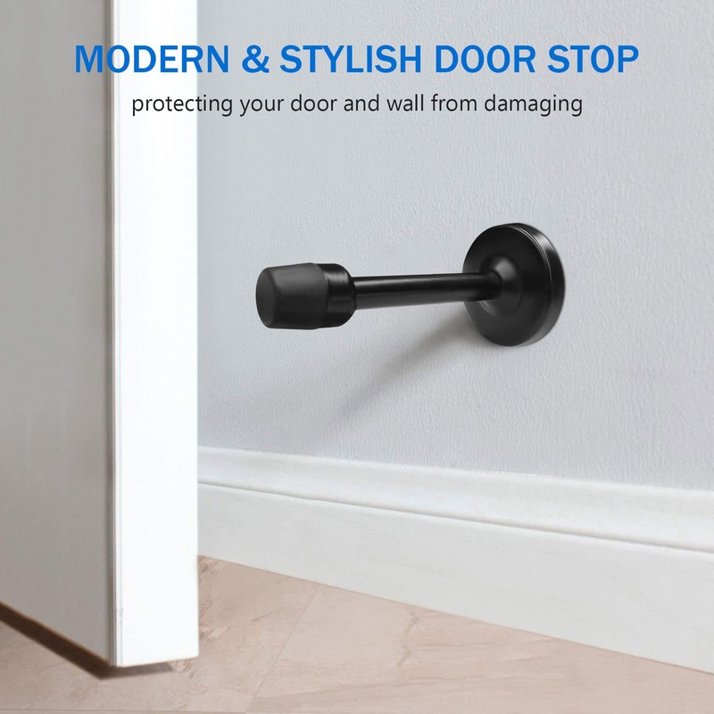 Door Stopper 6 Inch Long Door Stop Black Wall Mount