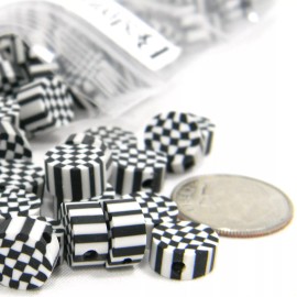 Bedazzlinbeads 8 Black & White 8mm Round Checkered Flag Flat Coin Clay Beads w/ Gingham Buffalo
