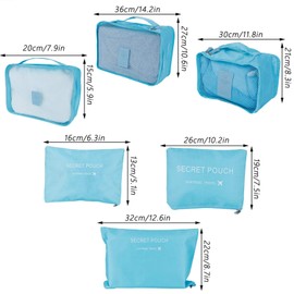 6-Piece Packing Cubes, Travel Storage Bags, Suitcase Organiser for Holidays and Travel, Clothes Bags, Luggage Suitcase Packing Organiser, Cable Storage Bag (Blue)