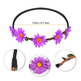 FEPITO Flower Headband Garland Multicoloured Flower Wreath Bohemian Flower Crown for Women Girls Hair Accessories, multicoloured