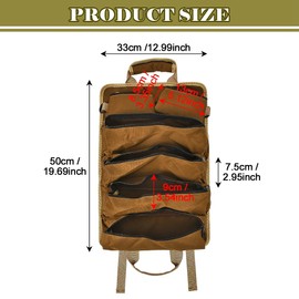 JSCARLIFE Tool Bag Roll Up, Heavy Duty Tool Organizer Portable Tool Storage Bag with 2 Detachable Multi-Pocket Tool Pouch Compact Carrier Bag for Electrician Mechanic, Father Day Dad Gift (Khaki)