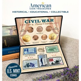 American Coin Treasures - Colección conmemorativa de moneda y sello de la guerra civil, centavos bicentenarios, dólares presidenciales, sellos postales de Estados Unidos