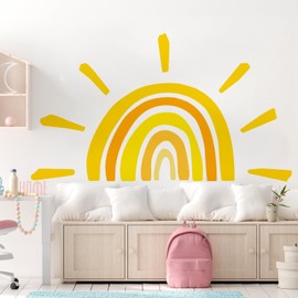 Suplanet 39.3x22.8 inch Boho Sun Wall Decor, Large Half Sun Wall Stickers, Sunshine Removable Peel and Stick Wall Decal for Boy Girl Kids Bedroom Living Room Nursery Classroom Decorations