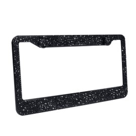 Handcrafted Bling License Plate Frames for Women, Men | 2 Pack Bedazzled Cover with Glittery Screw Caps | Stainless Steel Diamond Rhinestone License Plate Frame/Cover | Giftbox Included (Black)
