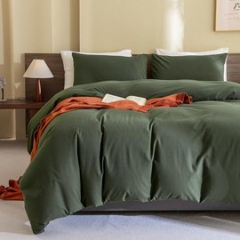CozyTide CozyTide Queen Size Comforter Set Olive Green, 100% Cotton Soft Solid Dark Green Bedding Set & Collections,3 Pieces Lightweight Bedding Set for All Seasons (90x90In Comforter and 2 Pillowcases)