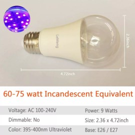 LeMeng - UV LED Black Lights Bulb 9W Ultraviolet A19, E26 - 3 Pack
