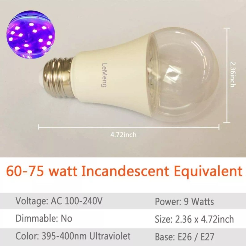 LeMeng - UV LED Black Lights Bulb 9W Ultraviolet A19,