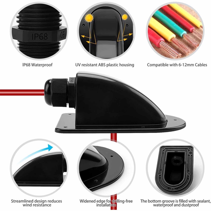 Pack of 2 Roof Feed-Through Solar Waterproof ABS Cable Guide