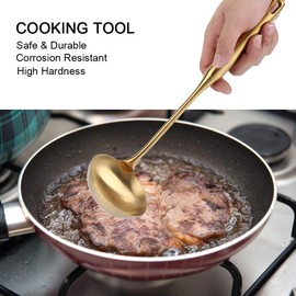 Stainless Steel Ladle Spoon Kitchen Turner, Large Soup Ladle Useful Kitchen Turner Cooking Tool Utensil Tool (Soup Ladle Gold)