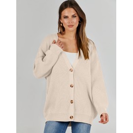 Caracilia Women's Oversized Cardigan Sweaters Long Sleeve Button Down Open Front Knit Sweater 2025 Fall Fashion Outfits Beige X-Small