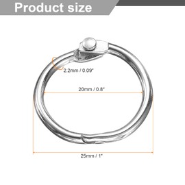 sourcing map 20pcs Binder Rings 0.8 Inch Loose Leaf Binder Ring Metal Book Rings Colorful Loose Leaf Rings for Index Cards Keychain Key Notebook Rings for Home Office, Silver Tone