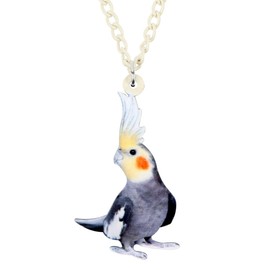 DUOWEI Acrylic Delicate White Cockatiel Parrot Necklace Novelty Tropical Pendant Jewelry Fancy Gifts for Women Teen Girls Bird Lovers black