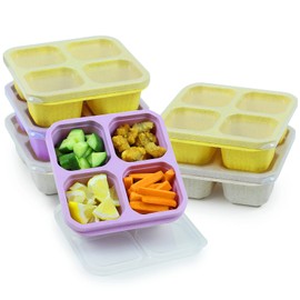 Nuoqiuu 6 Pack Snack Containers, 4 Compartment Lunchable Containers, Reusable Meal Prep Snack Containers for Kids, Snack Bento Boxes for Toddler School, Work and Travel(Green,Purple,Yellow)