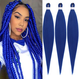 Blue Braiding Hair Pre stretched 30 Inch 3 Packs Pre stretched Braiding Hair Ago Yaki Texture Synthetic Hair Extension Itch Free Hot Water Setting(30", Blue#,3Packs)