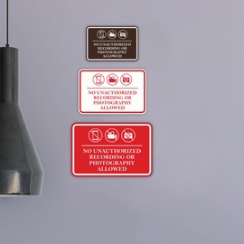 Classic Framed No Unauthorized Recording or Photography Allowed Door or Wall SignDurable Material | Easy Installation (Black) - Medium (5 Pack)