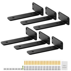 Happybuy Shelf Bracket, 6”L x 4”W x 1.6”H 6 Pcs, Heavy Duty Floating Shelf Brackets, Brackets for Shelves, 5mm Thick Matte Black L Shelf Bracket,Steel Shelving Brackets with 160 lbs Load Capacity