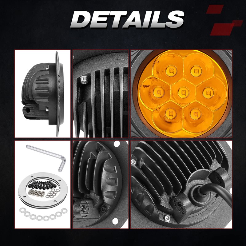OFFROADTOWN Round Flush Mount LED Pods 2PCS 5Inch 80W Amber