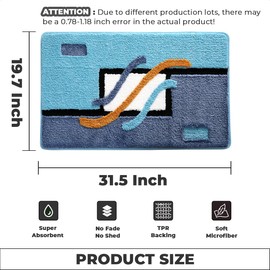 Loismood Ultra Absorbent Bath Mat Non Slip and Machine Wash Bathroom Rug Thick Fluffy Bath Carpet for Shower, Bedroom and Kitchen (31"x20", Blue)